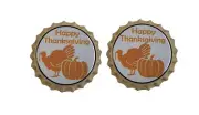 Beer Bottle Caps - Happy Thanksgiving Turkey Pumpkin Autumn Fall - 1 Pair