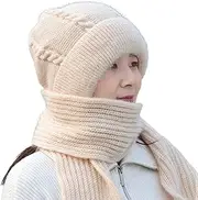 Winter Hat Scarf Women Beanie Hats Winter Pompom Beanie Hat with Warm Fleece Lined,Cute Hats Fashionable Warm Neck Warmer