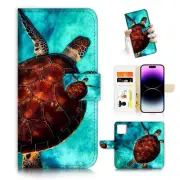 ( For iPhone 15 ) Wallet Flip Case Cover AJ26167 Sea Turtle