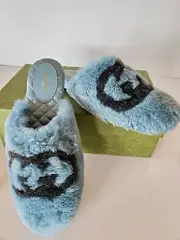 GUCCI Interlocking G Faux Fur Mules Sandals Slippers Flats Eur 38.5 / US 8.5