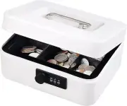 Small Cash Box with Combination Lock and Removable Cash Tray Metal Money Box ...