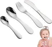 Kids Cutlery Set | Reusable Metal Children Cutlery - Stainless Steel Eating Tool, Portable Baby Travel Supplies for Snack Time, Daily Dining