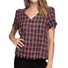 NEW Naked Zebra Womens Size Large Boutique Tweed Fringe Top Red Black White