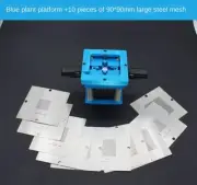 Blue BGA Reballing Kit 90*90mm Template 10/PCS Holder Fixture Jig + Hand Shank