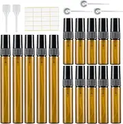 Pack of 15 Amber Perfume Atomisers Empty Spray Bottle Glass Small for Filling, Mini Pump Bags Perfume Bottle Refillable Perfume Samples for Travel 3 ml/5 ml/10 ml with Pipettes Press Head