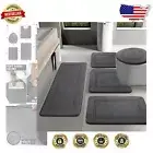 5-Piece Dark Grey Non-Slip Bath Mat Set - Machine Washable & Durable Memory Foam
