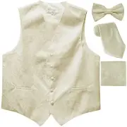 New Men's Paisley Tuxedo Vest Waistcoat & necktie & Bow tie & Hankie Ivory prom