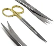 GOLD HANDLE FINE POINT IRIS MICRO DISSECTING SCISSORS CURVED 4.5", PREMIUM