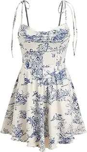 [CIDER] Womens Cowl Neck Tie up Mini Dresses Sleeveless Ruched A Line Corset Short Formal Party Wedding Guest Club Dress