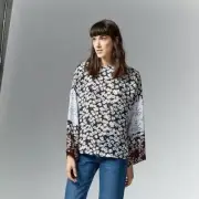Warehouse Sweet William Print Top Black UK 12 rrp £45 DH8 BB 08