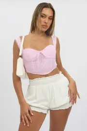 Pink Stripe Crop Top Sleeveless Corset - Size 14L, Women's Crop Top