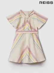 Reiss Ivory Kitty 13-14 yrs Linen Cotton Knot Detail Dress (K97791) | $150