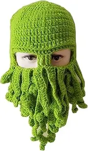 [KiRYu] Winter Warm Novelty Unisex Knitted Beard Hat Funny Octopus Mask Beard Caps Crochet Beanies For Halloween Party