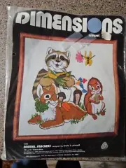 VTG DIMENSIONS Animal Snacker Crewel KIT Squirrel Rabbit Raccoon WOOL Embroidery