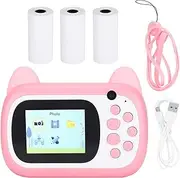 Vomeko Kids Instant Print Camera,Children Camera with Print Paper,24MP Resolution 200dpi 32GB Childrens Cam Pink Cat,for Kids, Ideal Boys Girls Age 3-14