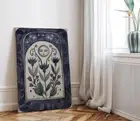 Boho Blue Floral Mystical Folk Moon Face Wall Art Canvas Unframed Print Art