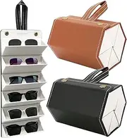 [YOKONICO] 2Pack Sunglasses Organizer Travel Case Foldable 6 Slots Glasses Organiser Portable Eyeglasses Storage Wall-Mounted Sunglasses Rack Hanging Storage Box Classic Durable for Women and Men