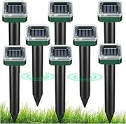 Solar Powered Mole Repellent Stakes, Ultrasonic Gopher Deterrent, Snake Repeller, Effective Repellent for Lawns Garden,Yard, Waterproof Sonic Mole Spike for Chipmunk (8 Packs, Green)