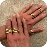 [Abiotp] 4-10PCS Gold Chunky Rings Set for Women Adjustable Dainty Stackable Dome Knuckle Rings Stacking Thin Thick Statement Rings Prom Costume Accessories
