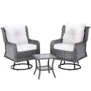 Gardeon 3PC Outdoor Furniture Bistro Set Lounge Wicker Swivel Chairs Table Cushion