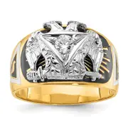 14k Two-tone Gold Men's Polished and Textured with Multi-color Enamel and Diamond 32nd Degree Scottish Rite Masonic Ring