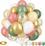 Balloons Set Retro Green Pink, 35 Pieces Sage Green Dusky Pink Metallic Gold Helium Balloons, Green Pink White Gold Confetti Latex Balloon for Girls Jungle Safari Birthday Baby Shower Party Decoration