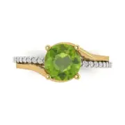 1.72Ct Round Cut Natural Peridot Gold Solitaire with Accents Engagement Ring