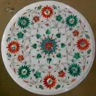 Marble Coffee Table Top Malachite and Carnelian Stone Inlay Work Sofa Side Table