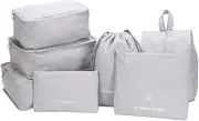 CACATUA 7 Set Packing Cubes, Lightweight Travel Luggage Organizers, Storage Bags Multifunctional Clothing Sorting Packages, Travel Packing Pouches, Shoe Bags (Grey, 1-Pack)