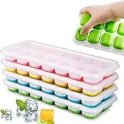Ice Cube Trays 4 Pack, Silicone with Removable Lid, Easy-Release Flexible 14-Cube Trays, LFGB Certified and BPA Free, Stackable Covers for Cocktail, Freezer