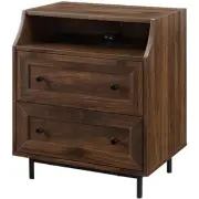 Pemberly Row 22" Curved Open 2-Drawer Bedroom Nightstand with USB in Dark Walnut