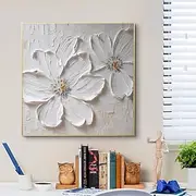 Abstract White Flower Thick Oil Painting Modern 100% Handmade White Canvas Painting Wall Art For Living Room Frameless Decor Stretched Frame Ready to Hang or U