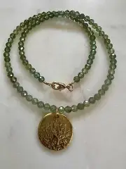 Apatite Necklace with Gold Nature Pendant, Green Apatite Necklace, 16.25 in, Go
