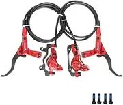 [HAIKS] Zoom HB875 Hydraulic Disc Brakes Set, Red, Mountain Bike Left Front 1400mm Right Rear 800mm, Adapter Fit EBike Fat Bike Bicycle for Mountain Bike, Road Bike