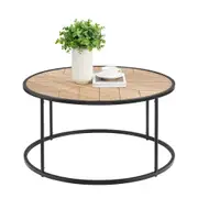 Maestro Furniture Chevron Round Wood Top Metal Frame Coffee Table - Black & Ash Veneer