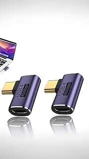 Honwor USB C Right Angle Adapter 2 Pcs USB C Male to Female 90 Degree Connector with 40 Gbps PD 100W 8K 60hz Video Charge Compatible for Thunderbolt 4 MacBook Pro/Air More Type C Devices(Side Bend)