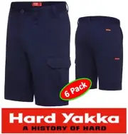 HARD YAKKA -6 PACK-MENS "CORE BASIC" 280GSM COTTON DRILL CARGO WORK SHORT-Y05620