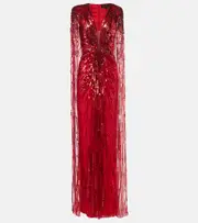 [Jenny Packham] Jenny Packham Gold Rush sequined caped gown AU 18 red