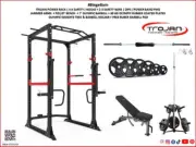 Power Rack & Jammer Arms + FID Bench 80 Kg Plates 7' Olympic Barbell +