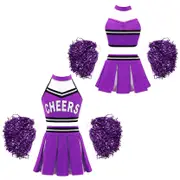 School Girls Costume Cheerleading Uniform Crop Vest Tops Pleated Skirt for Student Cosplay Party purple 5-6 Years