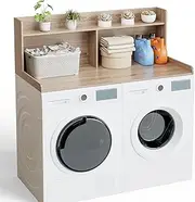 Sareda Washer and Dryer Countertop with Shelf 27.5" W x 54" L Laundry countertop for Washer and Dryer with Edge Rails, Oak