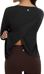 [baleaf] Women's Long Sleeve Gym Tops Crossed Back Running Tennis Sports Tank Tops Quick Dry Lightweight