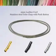 2mm Leather Necklace Cords with Click-On Clasp, Tube Clasp with Push Button