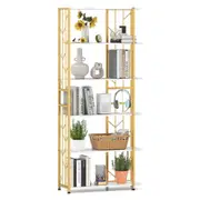 Costway 6-Tier Bookshelf Modern Geometric Bookcase w/2 Anti-tipping Kits Display Storage Rack White