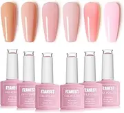 FZANEST Gel Nail Polish Jelly Nude Set,Sheer Natural Milky Pink 6 Colors Gel Polish Nail Kit Soak Off LED UV Varnish Nail Art Manicure Kit