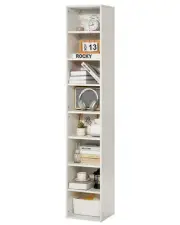 VEVOR 8-Tier Narrow Bookshelf 180cm Wooden Open Bookcase Adjustable Shelf White