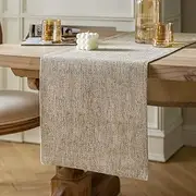 ZeeMart Burlap Style Farmhouse Table Runners 72 Inches Long, Beige Rustic Woven Dining Table Runner for Everyday Use, 14x72 Inches, Light Beige