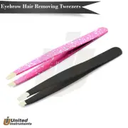 Black/Pink Shape & Groom Thin Eyebrows Tweezer and Styling Thumb Pick Tweezers