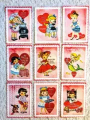 Set of 9 Card Toppers~Valentine Vintage Girls~Greeting Card Making~164N