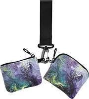 [Amooorous] Gorgeous Marble Texture in Greenish Purple Color Women's Coin Purses Card Cases Thin Flat Zipper Wristlet Wallet with Wristlet Strap for Ladies 2 Packs, Gorgeous marble texture in greenish purple,